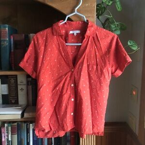 Madewell Embroidered Dainty Fall Florals Button Up Short Sleeve Top.